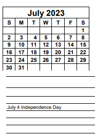 District School Academic Calendar for Three Oaks Elementary School for July 2023