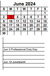 District School Academic Calendar for Tice Elementary School for June 2024