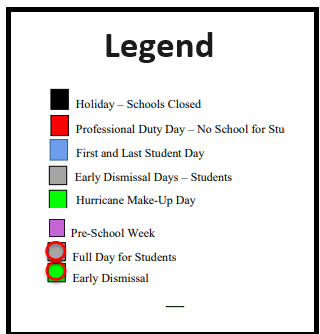District School Academic Calendar Legend for Bayshore Elementary School