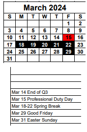 District School Academic Calendar for Ida S. Baker High School for March 2024