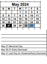 District School Academic Calendar for Lee County Jail for May 2024