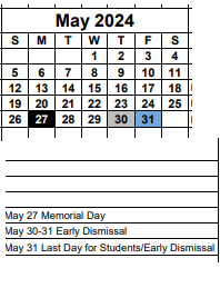 District School Academic Calendar for Bayshore Elementary School for May 2024