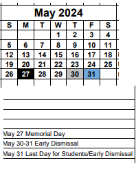 District School Academic Calendar for Adult Education for May 2024