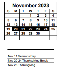 District School Academic Calendar for Bayshore Elementary School for November 2023
