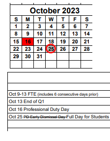 District School Academic Calendar for Orange River Elementary School for October 2023