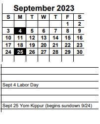 District School Academic Calendar for Trafalgar Elementary School for September 2023