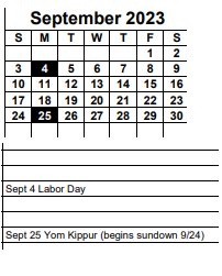 District School Academic Calendar for Sunshine Elementary School for September 2023