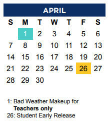 District School Academic Calendar for Hedrick Elementary for April 2024