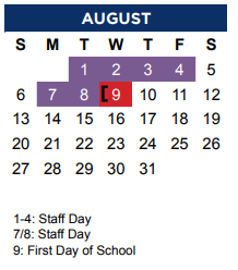 District School Academic Calendar for Denton Co J J A E P for August 2023