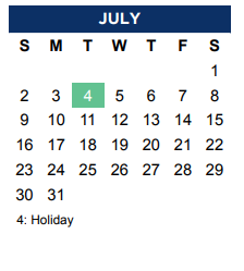 District School Academic Calendar for Forestwood Middle for July 2023