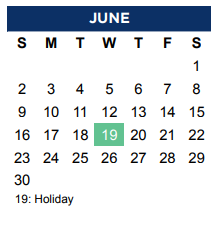 District School Academic Calendar for Bridlewood Elem for June 2024