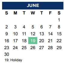 District School Academic Calendar for Creek Valley Middle School for June 2024