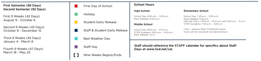 District School Academic Calendar Key for Timber Creek Elementary