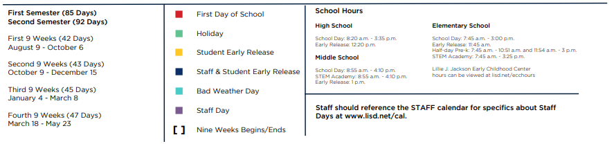 District School Academic Calendar Key for Flower Mound Elementary