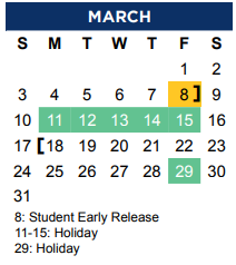 District School Academic Calendar for Denton Co J J A E P for March 2024