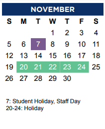 District School Academic Calendar for Denton Co J J A E P for November 2023