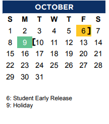 District School Academic Calendar for Denton Co J J A E P for October 2023