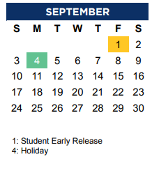 District School Academic Calendar for Denton Co J J A E P for September 2023