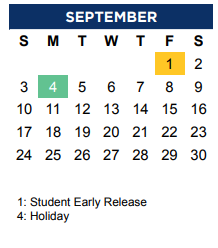 District School Academic Calendar for Timber Creek Elementary for September 2023