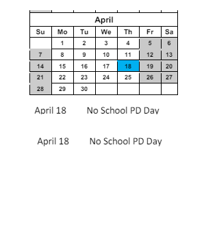 District School Academic Calendar for C O Bastian for April 2024