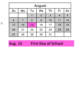District School Academic Calendar for C O Bastian for August 2023