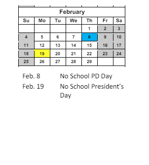 District School Academic Calendar for C O Bastian for February 2024