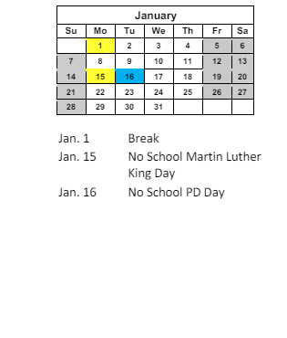 District School Academic Calendar for C O Bastian for January 2024