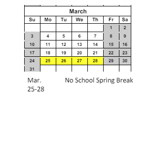 District School Academic Calendar for C O Bastian for March 2024