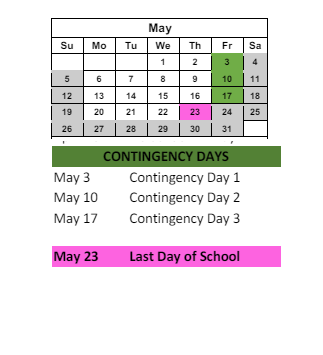 District School Academic Calendar for C O Bastian for May 2024