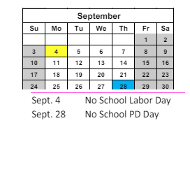 District School Academic Calendar for C O Bastian for September 2023