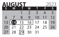 District School Academic Calendar for Transition Expulsion Program for August 2023