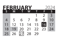 District School Academic Calendar for Transition Expulsion Program for February 2024