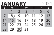 District School Academic Calendar for Transition Expulsion Program for January 2024