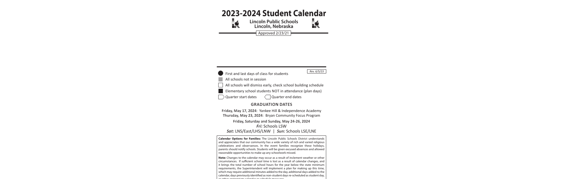 District School Academic Calendar Key for Transition Expulsion Program