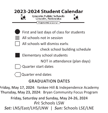 District School Academic Calendar Legend for Transition Expulsion Program