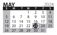District School Academic Calendar for Transition Expulsion Program for May 2024