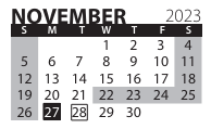 District School Academic Calendar for Transition Expulsion Program for November 2023