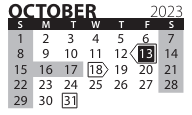 District School Academic Calendar for Transition Expulsion Program for October 2023