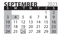 District School Academic Calendar for Transition Expulsion Program for September 2023