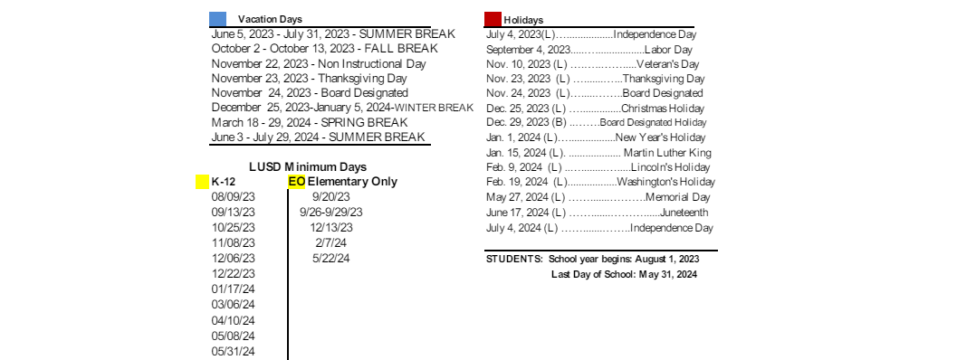 District School Academic Calendar Key for Sutherland Elementary