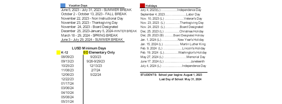 District School Academic Calendar Key for Morgan,  Julia Elementary