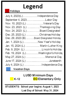 District School Academic Calendar Legend for Westwood Elementary