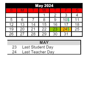 District School Academic Calendar for Logansport Area Jnt Spec Ed for May 2024
