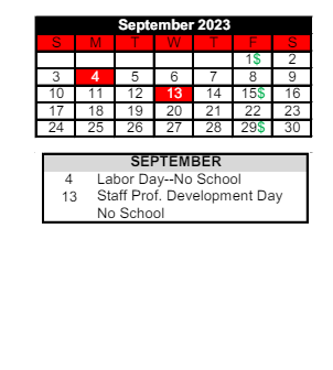 District School Academic Calendar for Logansport Area Jnt Spec Ed for September 2023