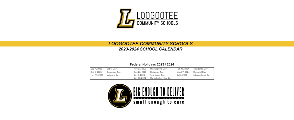 District School Academic Calendar Key for Loogootee West Elem Sch