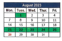 District School Academic Calendar for Palm Elementary School for August 2023