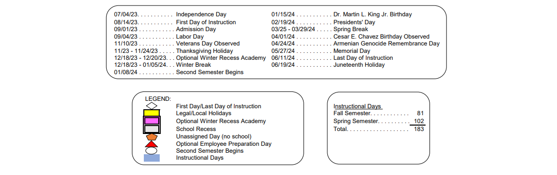 District School Academic Calendar Key for Temescal Canyon Continuation