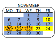 District School Academic Calendar for Westside Leadership Magnet for November 2023