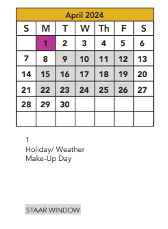 District School Academic Calendar for Williams Elementary for April 2024