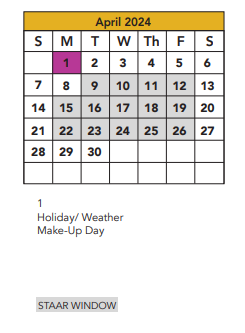 District School Academic Calendar for Mahon Early Childhood Ctr for April 2024